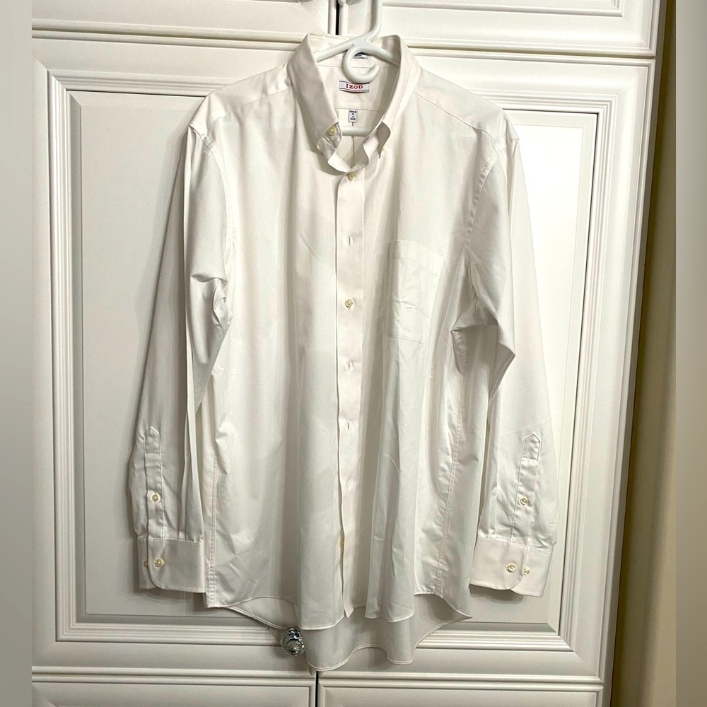 NWOT MEN’S IZOD WHITE LONG SLEEVE WRINKLE FREE TWILL SHIRT REGULAR FIT 17 34/35